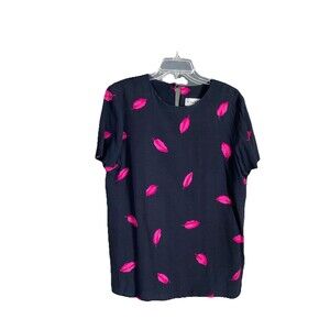 VTG Norton McNaughton Women’s Size 6 Floral Blouse Black & Fuschia Good